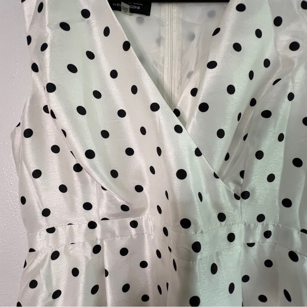 Black Label by Evan Picone white & black sleeveless polka dot dress, Sz 12. EUC. - Picture 2 of 7